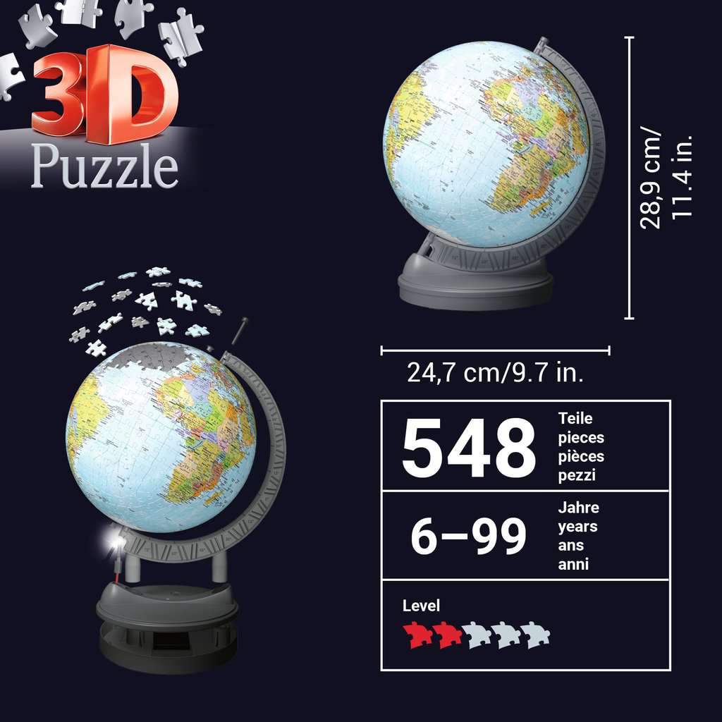 Light-Up Globe with Stand 548 Piece 3D Jigsaw Puzzle Ravensburger