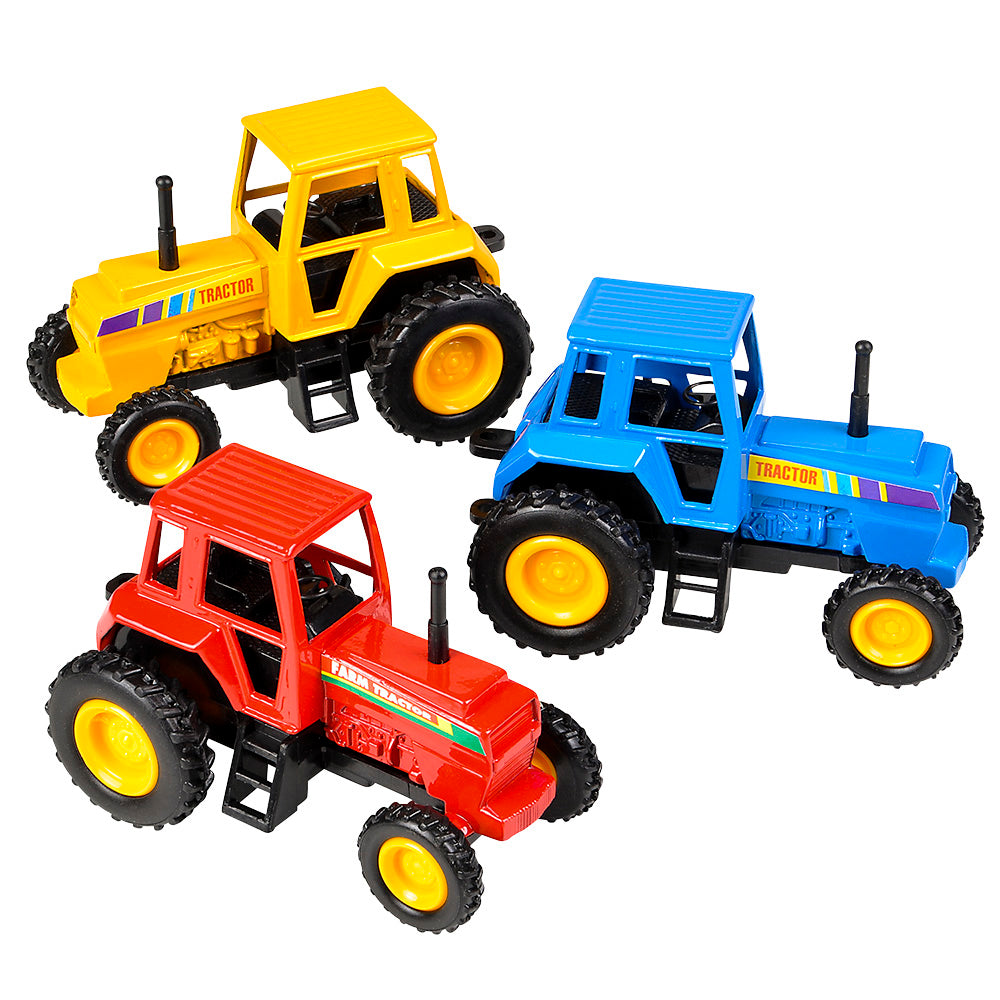 Die-Cast Pull Back Farm Tractors 3.75"