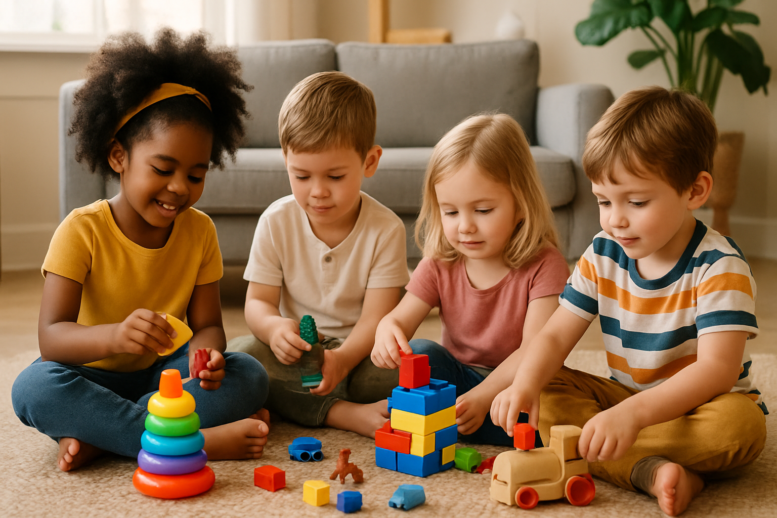 kids playing with toys in a well lit environment